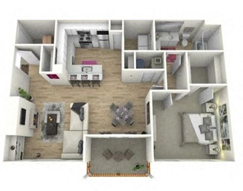 Floor plan for 1 bed, 1 bath, 840 sqft